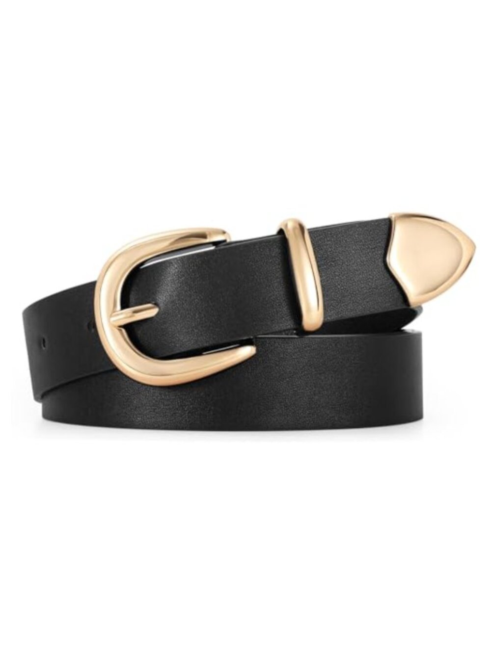 Modern Faux Leather Women's Belt With Gold Buckle, Prong Closure